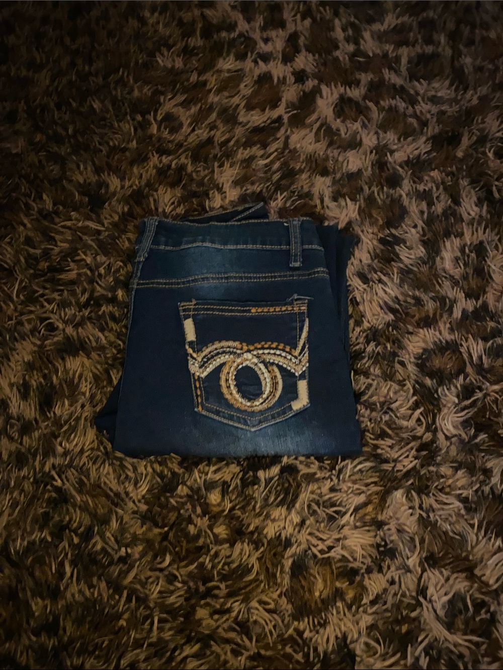Dark Blue flare Women’s Jeans with Embroidered Pocket Detail